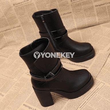 Zenanlar üçin retro platformaly ýokary topukly gyş ädikleri, zipli