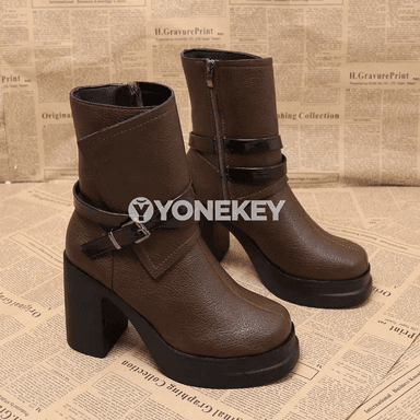Zenanlar üçin retro platformaly ýokary topukly gyş ädikleri, zipli