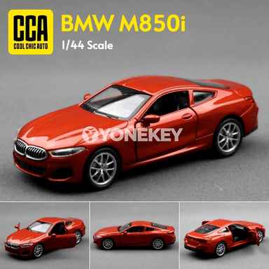 1:44 BMW M850i metal maşyn modeli, çekip goýberilýän, gapylary açylýar