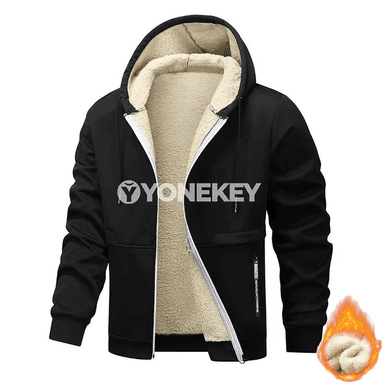Erkekler üçin ýyly kapüşonly fleesli hoodie, fermuarly, gyş üçin