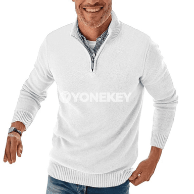 Erkekler üçin ziperli örme switer, mock neck, rahat stil