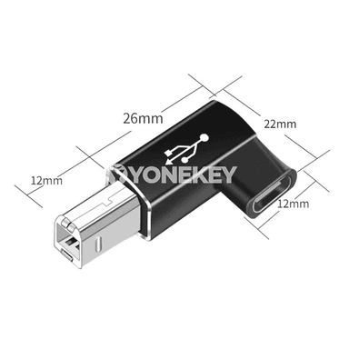 USB B erkekden Type-C aýala adapter, printer we skaner üçin