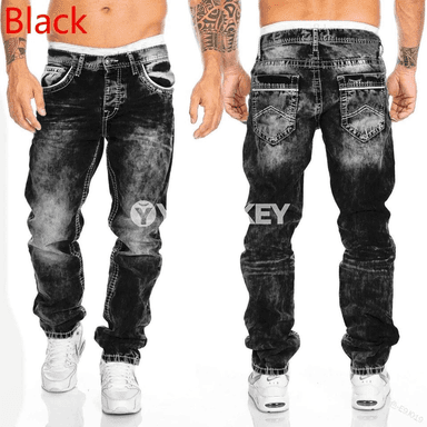 Erkekler üçin dar kesimli, elastik denim jyns balak, gök-çal