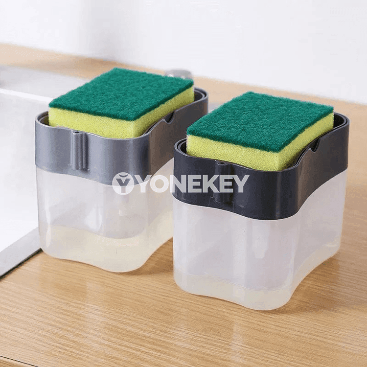 Awtomat sabyn dispenseri — aşhana üçin, sünger saklaýjy bilen