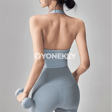Zenanlar üçin boýun asma sport bra: ýoga we fitnes üçin ýeňil top