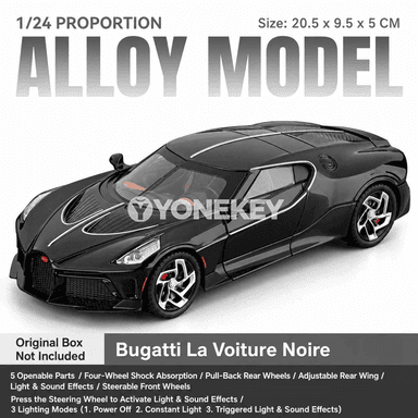 Bugatti La Voiture Noire 1:24 sesli-ýagty metal oýun awtoulagy