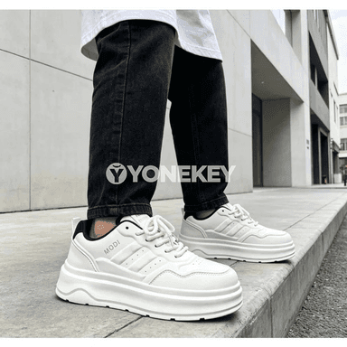 Erkekler üçin ýazky ak sport köwüşleri, platformaly, amatly