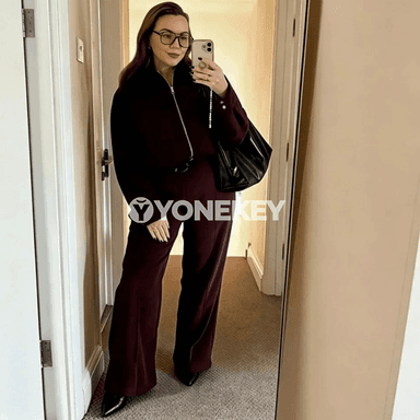 Zenanlar üçin ýaz güýz 2 bölek kostýum: jaket we giň balak