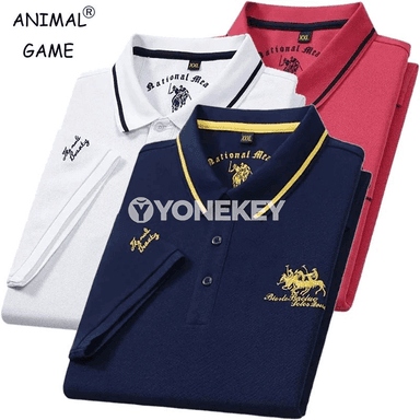 Erkekler üçin ýeňil ýaz-tomus polo futbolka, tikin nagyşly