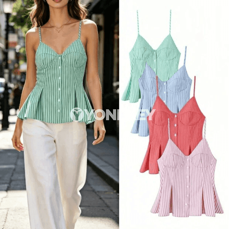 Zenanlar üçin zolakly, arka açyk, ýazlyk slim fit top