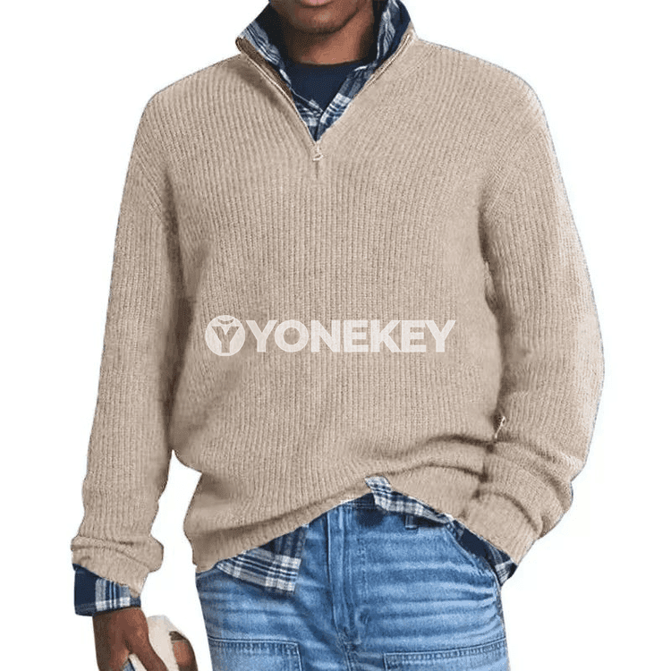 Erkekler üçin ýyly ýüň garyndyly zolakly zipper switer