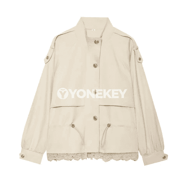 Zenanlar üçin ýaz‑küz oversized jaket, ýaka bölekli we düwmejikli