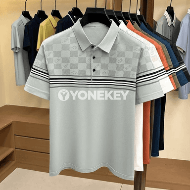 Erkekler üçin ýeňil polo futbolka, gysga ýeňli, iki reňkli