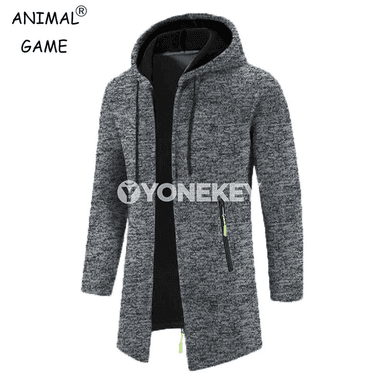 Erkekler üçin kapýuşonly ýyly sport sviteri, oversize, fermuarly