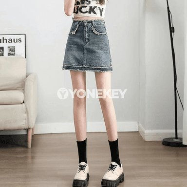 Zenanlar üçin ýokary bel denim ýubka, döwrebap we ýeňil