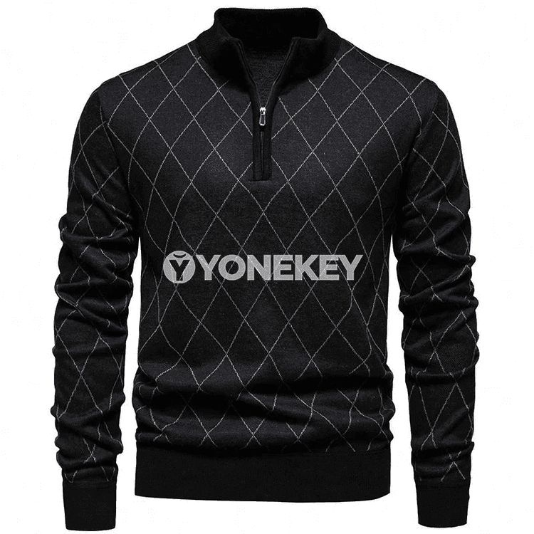 Erkekler üçin fermuarly trikotaj switer, sportcasual güýz-gyş modeli