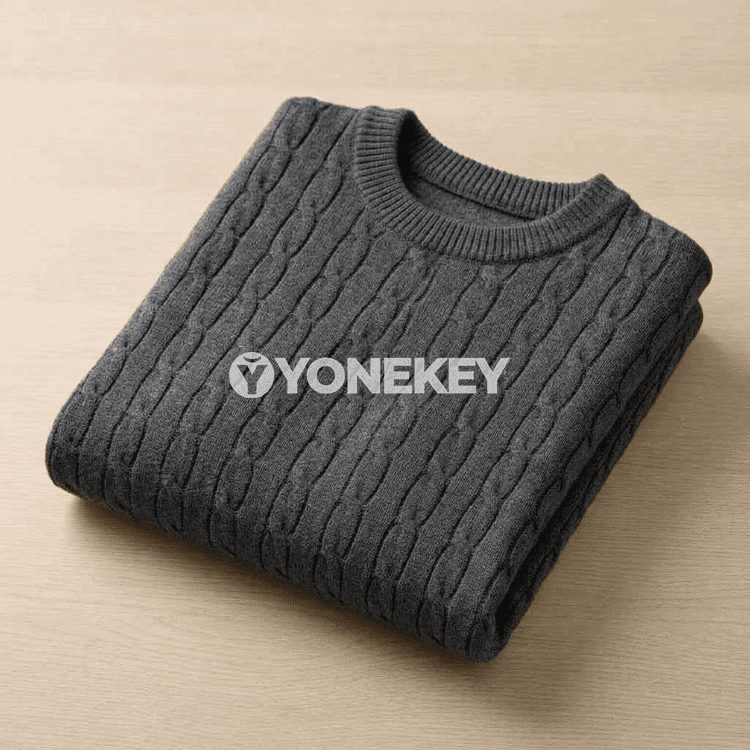 Erkekler üçin ýyly kabel trikotaž sviteri, uzyn ýeňli, ýokary rahatlyk