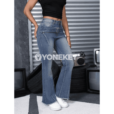 Zenanlar üçin retro giňýän denim jalbar, gündelik giň paça jeans