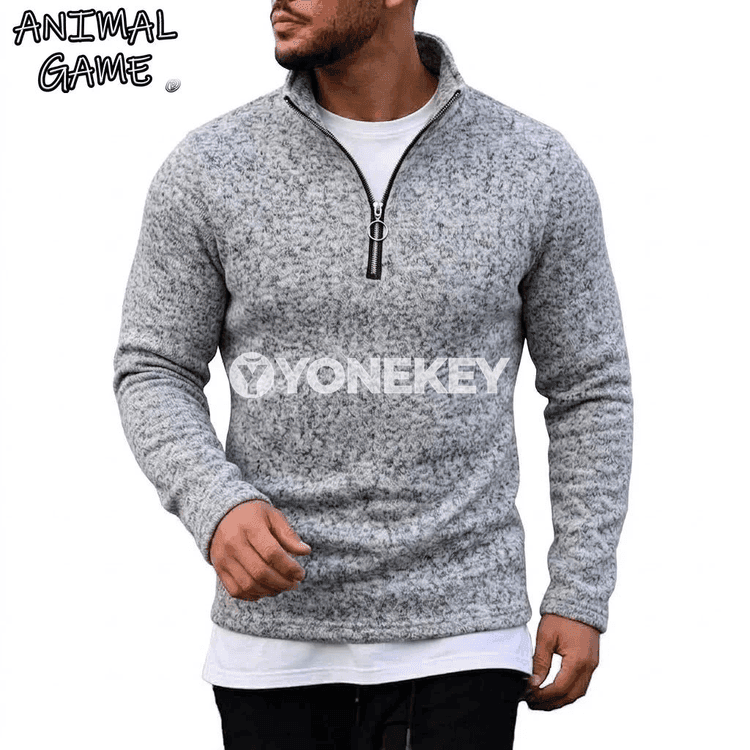 Erkekler üçin ýyly stend-gullukly zipli swetşot jaket