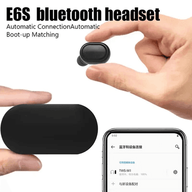 E6S TWS Simsiz Bluetooth Gulaklyklar, Mikrofonly, Ak/Gara