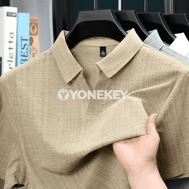 Erkekler üçin ýeňil we dem alýan linen görnüşli polo köýnek