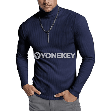 Erkekler üçin ýyly zolakly switer, ýokary boýunly rahat model