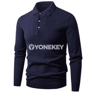 Erkekler üçin ýyly polo switer, V boýun, düwmeli, gündelik