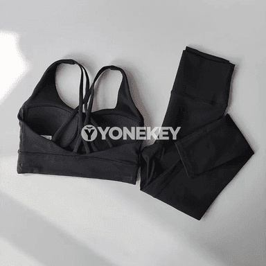 Aýallar üçin 2 bölek ýoga sport toplumy, ýokary bel legging bilen