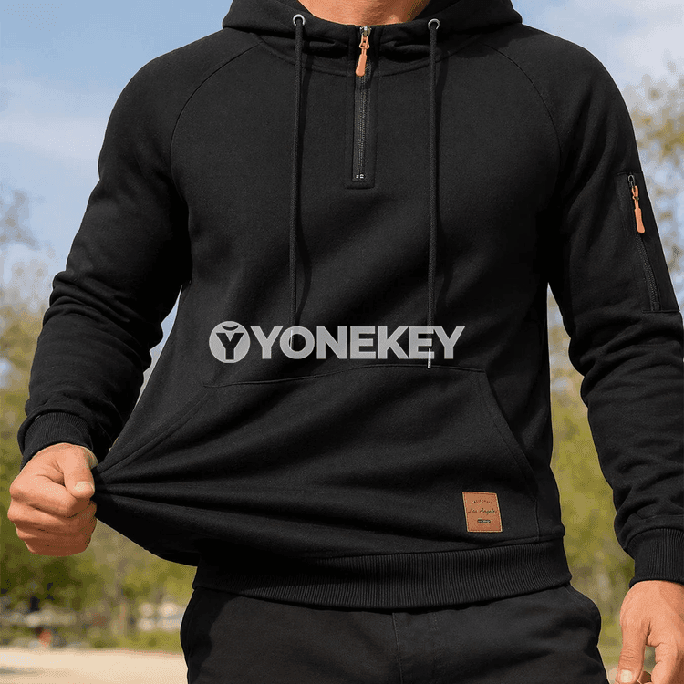 Erkekler üçin ýeňil yarım zip hudi, kapşonly sport köýnegi