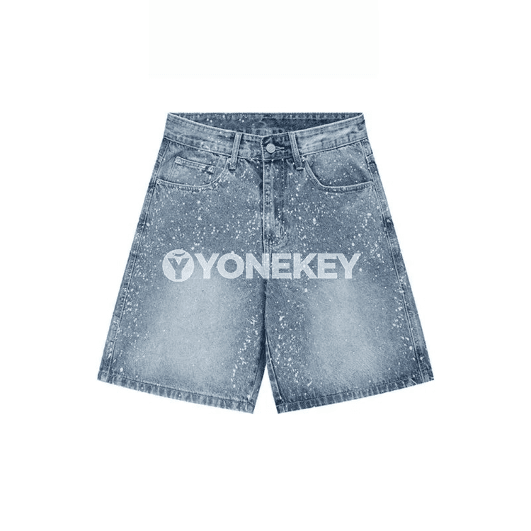 Erkekler üçin retro denim şortik — ýokary bil, giň kesim