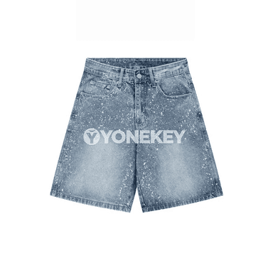 Erkekler üçin retro denim şortik — ýokary bil, giň kesim