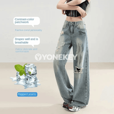 Aýal-gyzlar üçin ýokary belli giň pera balak, retro denim