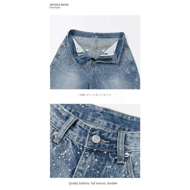 Erkekler üçin retro denim şortik — ýokary bil, giň kesim