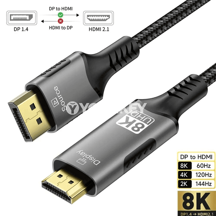 8K DisplayPort–HDMI adapter kabeli, 60Hz/120Hz, HDR