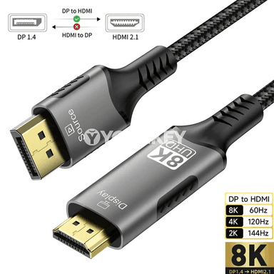 8K DisplayPort–HDMI adapter kabeli, 60Hz/120Hz, HDR