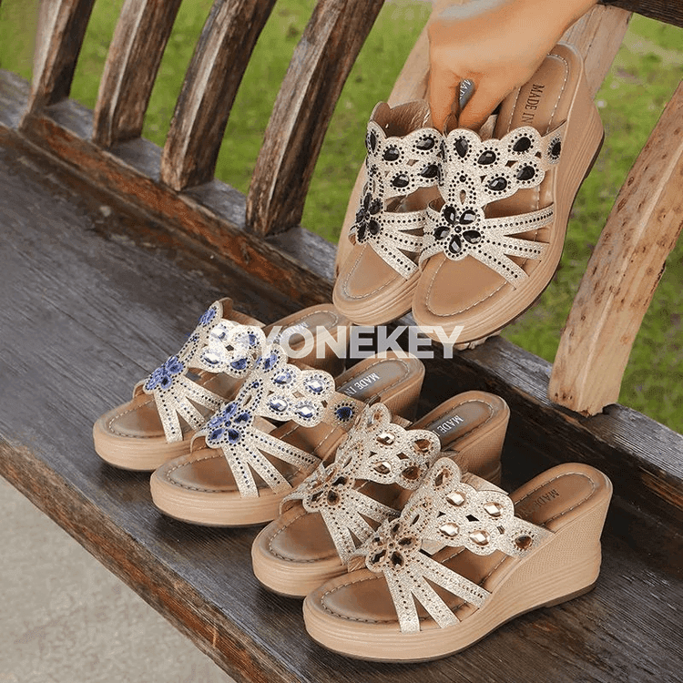 Zenanlar üçin ýyladyşly rhinestone bezegli tomus sandallary