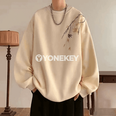 Erkekler üçin giň ölçegli çaply sweatshirt, uzyn ýeňli gündelik köýnek