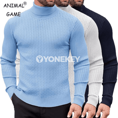 Erkekler üçin ýyly boz boýunly switer, slim görnüşli