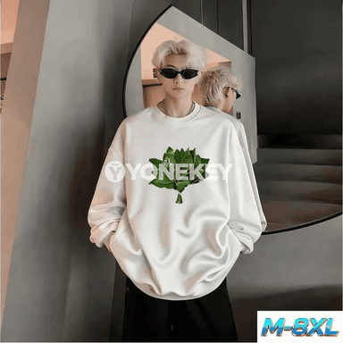 Erkekler üçin giň biçimli ýyly sweatshirt, ak we gara reňkli
