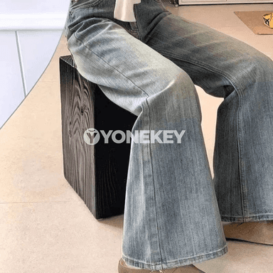 Zenanlar üçin giň kesimli ýokary elastik denim jeans