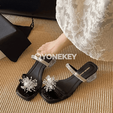 Tomusky rhinestone sandallar, döwrebap ökjeli aýakgap