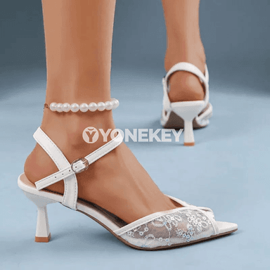 Zenanlar üçin seýkilli stiletto sandal, beýik ökjeli, tokly