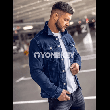 Erkekler üçin klassik denim jaket, jübülerli gündelik penjek