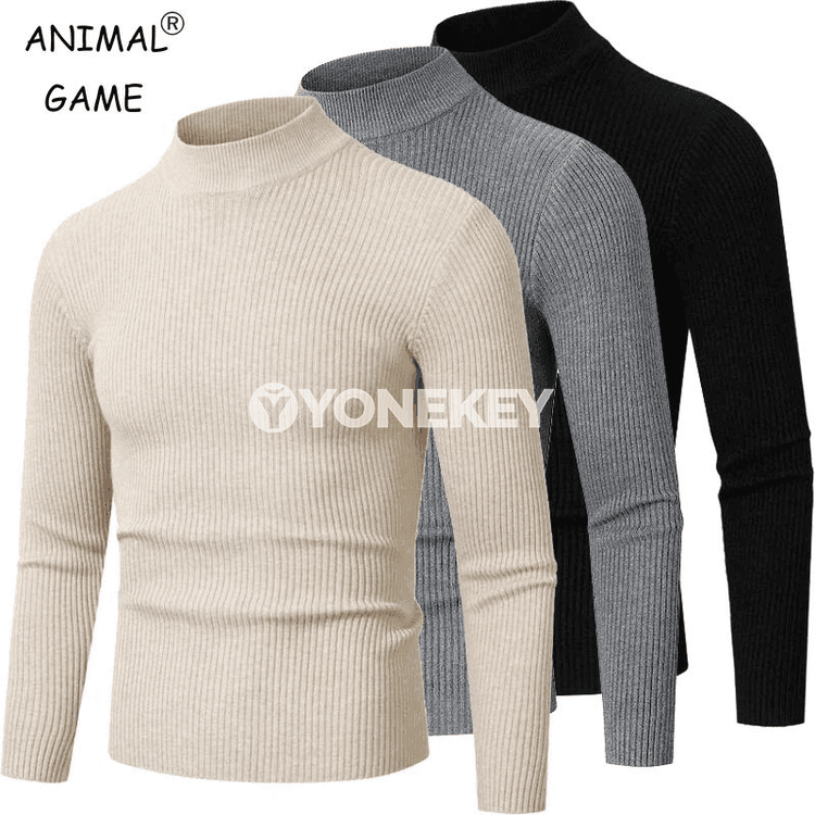 Erkekler üçin ýüňsüz boýnu ýokary köýnek, ýyly, uzyn ýeňli