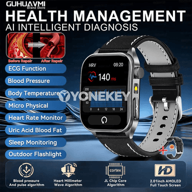 GUHUAVMI E810 akylly sagat, ECG we saglyk gözegçiligi, IP68