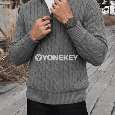 Erkekler üçin ýarym zipli örülen ýyly kardigan-sviter