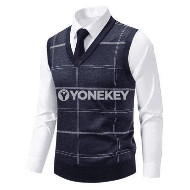 Erkekler üçin plaid V boýun ýeňsiz triko jilet