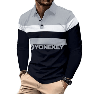 Erkekler üçin uzyn ýeňli polo köýnek, dem alýan düwmejikli model