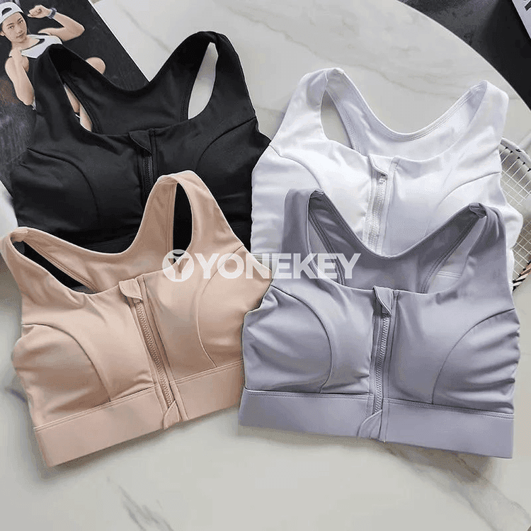Zenanlar üçin öňi fermuarly sport bra, fitnes we ýoga üçin