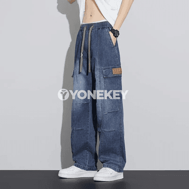 Erkekler üçin ýeňil giň balakly denim jinsiler, rahat gündelik stil